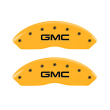 Load image into Gallery viewer, MGP 2 Caliper Covers Engraved Front GMC Yellow Finish Black Characters 1997 GMC Yukon Caliper Covers MGP
