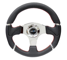 Load image into Gallery viewer, NRG Reinforced Steering Wheel (320mm) Blk Leather/Red Stitching w/Chrome 3-Spoke Center Steering Wheels NRG
