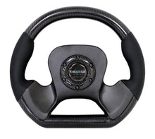 Load image into Gallery viewer, NRG Carbon Fiber Steering Wheel (320mm) CF Center Plate &amp; Two-Tone Carbon w/Leather Trim Handles Steering Wheels NRG
