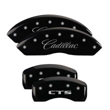 Load image into Gallery viewer, MGP 4 Caliper Covers Engraved Front Cursive/Cadillac Engraved Rear CTS Black finish silver ch Caliper Covers MGP
