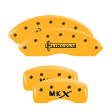 Load image into Gallery viewer, MGP 4 Caliper Covers Engraved Front Lincoln Rear MKX Yellow Finish Black Char 2010 Lincoln MKX Caliper Covers MGP
