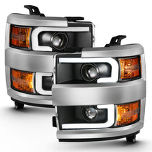 Load image into Gallery viewer, ANZO 2015-2016 Chevrolet Silverado Projector Headlights w/ Plank Style Design Black w/ Amber Headlights ANZO
