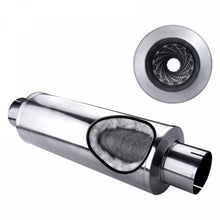 Load image into Gallery viewer, Diamond Eye MFLR 4inID SGL IN/SGL OUT 7inDIA X 24in BODY 30in LENGTH LOUVERED SLOTTED ENDS 409 SS Muffler Diamond Eye Performance
