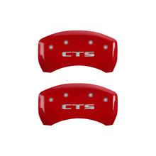 Load image into Gallery viewer, MGP 4 Caliper Covers Engraved Front Cursive/Cadillac Engraved Rear CTS Red finish silver ch Caliper Covers MGP
