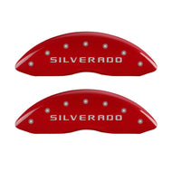 MGP 4 Caliper Covers Engraved Front & Rear Silverado Red finish silver ch | 14004SSILRD