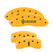 Load image into Gallery viewer, MGP 4 Caliper Covers Engraved Front Lincoln Rear Star Logo Yellow Finish Black Char 2008 Lincoln MKX Caliper Covers MGP
