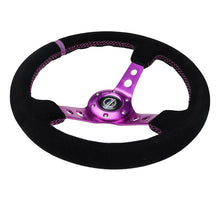 Load image into Gallery viewer, NRG Reinforced Steering Wheel (350mm / 3in. Deep) Black Suede w/Purple Center &amp; Purple Stitching Steering Wheels NRG
