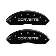 Load image into Gallery viewer, MGP 4 Caliper Covers Engraved F &amp; R C4/Corvette Black Finish Silver Char 1988 Chevrolet Corvette Caliper Covers MGP
