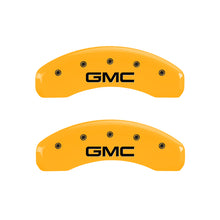 Load image into Gallery viewer, MGP 4 Caliper Covers Engraved Front &amp; Rear GMC Yellow Finish Black Char 2005 GMC Envoy XL Caliper Covers MGP
