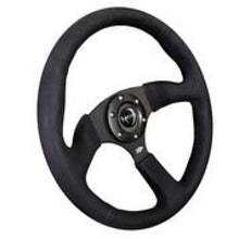 Load image into Gallery viewer, NRG Reinforced Steering Wheel (350mm / 2.5in. Deep)Blk Alcantara Comfort Grip w/4mm Matte Blk Spokes Steering Wheels NRG
