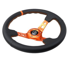 Load image into Gallery viewer, NRG Reinforce Steering Wheel (350mm / 3in. Deep) Blk Leather, Orange Center Mark w/ Orange Stitching Steering Wheels NRG

