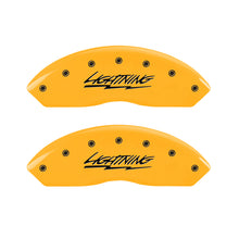 Load image into Gallery viewer, MGP 4 Caliper Covers Engraved Front &amp; Rear Lightning Yellow Finish Black Char 2000 Ford F-150 Caliper Covers MGP
