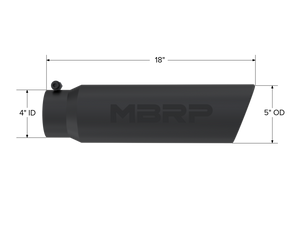 MBRP Universal 5in OD Angled Rolled End 4in Inlet 18in Lgth Black Finish Exhaust Tip Tips MBRP   
