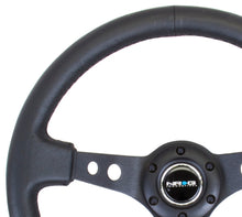 Load image into Gallery viewer, NRG Reinforced Steering Wheel (350mm / 3in. Deep) Blk Leather w/Blk Spoke &amp; Circle Cutouts Steering Wheels NRG
