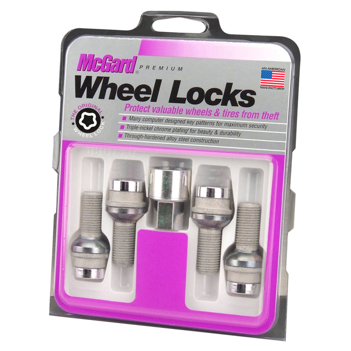 McGard Wheel Lock Bolt Set - 4pk. (Radius Seat) M14X1.5 / 19mm Hex / 35.4mm Shank Length - Chrome Wheel Bolts McGard