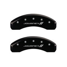 Load image into Gallery viewer, MGP 4 Caliper Covers Engraved Front &amp; Rear With stripes/Journey Black finish silver ch Caliper Covers MGP
