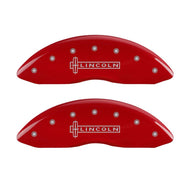 MGP 4 Caliper Covers Engraved Front Lincoln Engraved Rear MKT Red finish silver ch Caliper Covers MGP