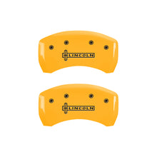 Load image into Gallery viewer, MGP 4 Caliper Covers Engraved Front &amp; Rear Lincoln Yellow finish black ch Caliper Covers MGP
