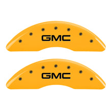 Load image into Gallery viewer, MGP 4 Caliper Covers Engraved Front &amp; Rear GMC Yellow finish black ch Caliper Covers MGP
