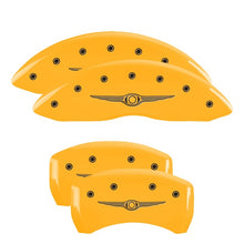 Load image into Gallery viewer, MGP 4 Caliper Covers Engraved F &amp; R Chrysler Wing Yellow Finish Black Char 2005 Chrysler Crossfire Caliper Covers MGP
