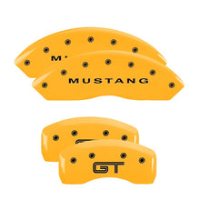 Load image into Gallery viewer, MGP 4 Caliper Covers Engraved Front &amp; Rear Cobra Yellow Finish Black Char 2003 Ford Mustang Caliper Covers MGP
