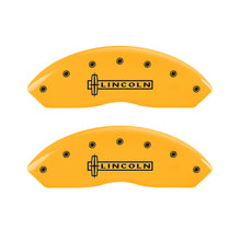Load image into Gallery viewer, MGP 4 Caliper Covers Engraved Front Lincoln Rear Star Logo Yellow Finish Black Char 2005 Lincoln LS Caliper Covers MGP
