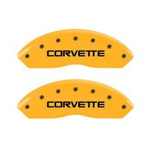 Load image into Gallery viewer, MGP 4 Caliper Covers Engraved F &amp; R C4/Corvette Yellow Finish Black Char 1988 Chevrolet Corvette Caliper Covers MGP
