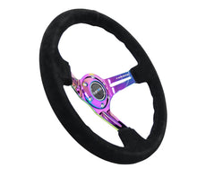 Load image into Gallery viewer, NRG Reinforced Steering Wheel (350mm / 3in. Deep) Blk Suede/Blk Stitch w/Neochrome Slits Steering Wheels NRG
