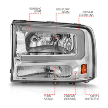 Load image into Gallery viewer, ANZO 99-04 Ford F250/F350/F450/Excursion (excl. 99) Crystal Headlights - w/ Light Bar Chrome Housing Headlights ANZO
