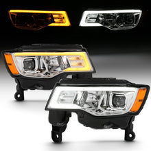 Load image into Gallery viewer, ANZO 2017-2018 Jeep Grand Cherokee Projector Headlights w/ Plank Style Switchback - Chrome w/ Amber Headlights ANZO
