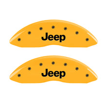 Load image into Gallery viewer, MGP 4 Caliper Covers Engraved Front &amp; Rear Jeep Yellow Finish Black Char 1999 Jeep Grand Cherokee Caliper Covers MGP
