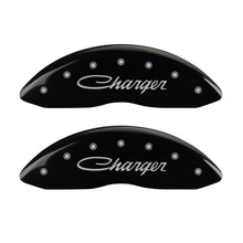Load image into Gallery viewer, MGP 4 Caliper Covers Engraved Front &amp; Rear Cursive/Charger Black finish silver ch Caliper Covers MGP
