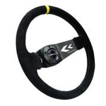 Load image into Gallery viewer, NRG Reinforced Steering Wheel (350mm / 3in. Deep) Blk Suede w/NRG Arrow Cut 2-Spoke &amp; Yellow Mark Steering Wheels NRG
