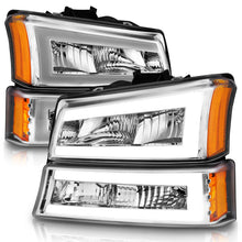 Load image into Gallery viewer, ANZO 2003-2006 Chevrolet Silverado 1500 Crystal Headlights w/ Light Bar Chrome Housing Headlights ANZO
