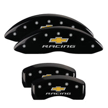 Load image into Gallery viewer, MGP 4 Caliper Covers Engraved Front &amp; Rear Chevy racing Black finish silver ch Caliper Covers MGP
