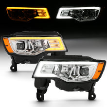 Load image into Gallery viewer, ANZO 2017-2018 Jeep Grand Cherokee Projector Headlights w/ Plank Style Switchback - Chrome w/ Amber Headlights ANZO
