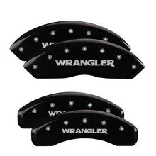 Load image into Gallery viewer, MGP 4 Caliper Covers Engraved Front &amp; Rear WRANGLER Black finish silver ch Caliper Covers MGP

