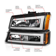 Load image into Gallery viewer, ANZO 2003-2006 Chevrolet Silverado 1500 Crystal Headlights w/ Light Bar Black Housing Headlights ANZO

