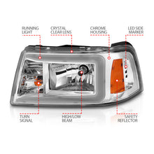 Load image into Gallery viewer, ANZO 2001-2011 Ford Ranger Crystal Headlights w/ Light Bar Chrome Housing Headlights ANZO

