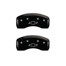 Load image into Gallery viewer, MGP 4 Caliper Covers Engraved Front &amp; Rear Bowtie Black Finish Silver Char 2019 Chevrolet Equinox Caliper Covers MGP
