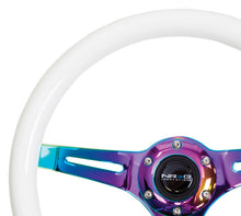 Load image into Gallery viewer, NRG Classic Wood Grain Steering Wheel (350mm) Glow-N-The-Dark Green Grip w/Neochrome 3-Spoke Center Steering Wheels NRG
