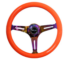 Load image into Gallery viewer, NRG Classic Wood Grain Steering Wheel (350mm) Neon Orange Color w/Neochrome Spokes Steering Wheels NRG
