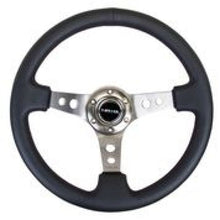 Load image into Gallery viewer, NRG Reinforced Steering Wheel (350mm / 3in. Deep) Blk Leather w/Gunmetal Circle Cutout Spokes Steering Wheels NRG
