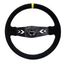 Load image into Gallery viewer, NRG Reinforced Steering Wheel (350mm / 3in. Deep) Blk Suede w/NRG Arrow Cut 2-Spoke &amp; Yellow Mark Steering Wheels NRG
