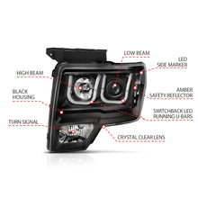 Load image into Gallery viewer, ANZO 2009-2014 Ford F-150 Projector Headlights w/ U-Bar Switchback Black w/ Amber Headlights ANZO
