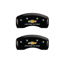 Load image into Gallery viewer, MGP 4 Caliper Covers Engraved Front &amp; Rear Chevy racing Black finish silver ch Caliper Covers MGP
