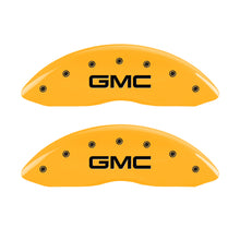 Load image into Gallery viewer, MGP Front set 2 Caliper Covers Engraved Front GMC Yellow finish black ch Caliper Covers MGP
