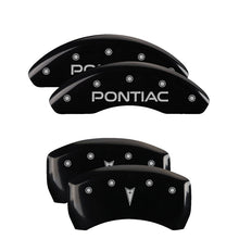 Load image into Gallery viewer, MGP 4 Caliper Covers Engraved Front Pontiac Engraved Rear Arrow Black finish silver ch Caliper Covers MGP

