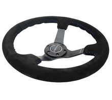 Load image into Gallery viewer, NRG Reinforced Steering Wheel (350mm / 3in. Deep) Blk Suede/Blue BBall Stitch w/5mm Matte Blk Spokes Steering Wheels NRG

