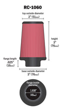 Load image into Gallery viewer, K&amp;N Universal Chrome Filter 1 15/16 inch FLG / 3 inch Base / 2 inch Top / 3 inch Height Air Filters - Universal Fit K&amp;N Engineering   
